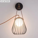 GobekUsa Minimalist Black LED Wall Sconce with Leather Handle - Pear Cage Iron Design