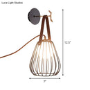 GobekUsa Minimalist Black LED Wall Sconce with Leather Handle - Pear Cage Iron Design
