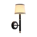 GobekUsa Minimalist Metallic Wall Sconce Light, 1-Light, Black/Flaxen, for Bedroom - 16"/18.5" Cone Wall Mount Lighting