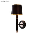 GobekUsa Minimalist Metallic Wall Sconce Light, 1-Light, Black/Flaxen, for Bedroom - 16"/18.5" Cone Wall Mount Lighting