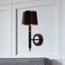 GobekUsa Minimalist Metallic Wall Sconce Light, 1-Light, Black/Flaxen, for Bedroom - 16"/18.5" Cone Wall Mount Lighting
