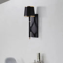 GobekUsa Minimalist Metallic Wall Sconce Light, 1-Light, Black/Flaxen, for Bedroom - 16"/18.5" Cone Wall Mount Lighting