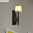 GobekUsa Minimalist Metallic Wall Sconce Light, 1-Light, Black/Flaxen, for Bedroom - 16"/18.5" Cone Wall Mount Lighting