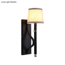 GobekUsa Minimalist Metallic Wall Sconce Light, 1-Light, Black/Flaxen, for Bedroom - 16"/18.5" Cone Wall Mount Lighting
