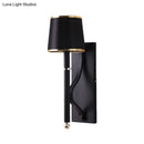 GobekUsa Minimalist Metallic Wall Sconce Light, 1-Light, Black/Flaxen, for Bedroom - 16"/18.5" Cone Wall Mount Lighting