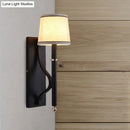 GobekUsa Minimalist Metallic Wall Sconce Light, 1-Light, Black/Flaxen, for Bedroom - 16"/18.5" Cone Wall Mount Lighting