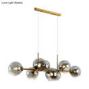 GobekUsa Minimalist Clear/Smoke Grey Glass Globe Island Chandelier - 8 Lights Black/Gold Dining Room Lighting