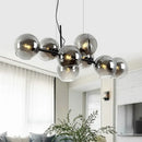 GobekUsa Minimalist Clear/Smoke Grey Glass Globe Island Chandelier - 8 Lights Black/Gold Dining Room Lighting