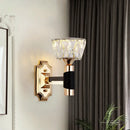GobekUsa Minimalist Black & Gold Crystal Block Wall Sconce – Half-Light Bowl Lamp