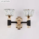 GobekUsa Minimalist Black & Gold Crystal Block Wall Sconce – Half-Light Bowl Lamp