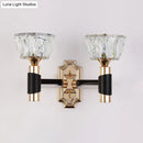 GobekUsa Minimalist Black & Gold Crystal Block Wall Sconce – Half-Light Bowl Lamp