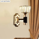 GobekUsa Minimalist Black & Gold Crystal Block Wall Sconce – Half-Light Bowl Lamp