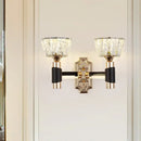 GobekUsa Minimalist Black & Gold Crystal Block Wall Sconce – Half-Light Bowl Lamp