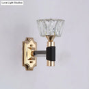 GobekUsa Minimalist Black & Gold Crystal Block Wall Sconce – Half-Light Bowl Lamp