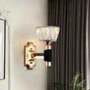 GobekUsa Minimalist Black & Gold Crystal Block Wall Sconce – Half-Light Bowl Lamp
