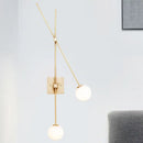 GobekUsa Minimalist Opal Glass Bubble Wall Sconce with Metal Arm - 2 Bulb Light Fixture in Black/Gold