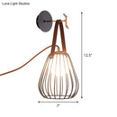 GobekUsa Minimalist Black LED Wall Sconce with Leather Handle - Pear Cage Iron Design