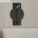 GobekUsa Minimalist Metallic Circle Wall Lamp with LED Sconce - Black/White - Rectangle Marble Backplate - Warm/White Light