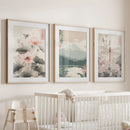 Japandi Style Set of 3 Wall Art. Floral and Mountain Prints by Wall Art Set