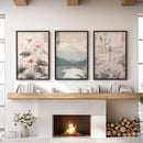 Japandi Style Set of 3 Wall Art. Floral and Mountain Prints by Wall Art Set