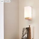 GobekUsa Minimalist Geometric Stairs Wall Sconce - Cream Glass Single Flush Light in Wood