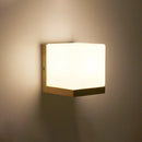 GobekUsa Minimalist Geometric Stairs Wall Sconce - Cream Glass Single Flush Light in Wood