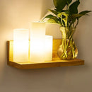 GobekUsa Minimalist Geometric Stairs Wall Sconce - Cream Glass Single Flush Light in Wood