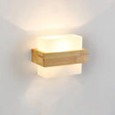 GobekUsa Minimalist Geometric Stairs Wall Sconce - Cream Glass Single Flush Light in Wood