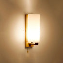 GobekUsa Minimalist Geometric Stairs Wall Sconce - Cream Glass Single Flush Light in Wood