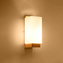 GobekUsa Minimalist Geometric Stairs Wall Sconce - Cream Glass Single Flush Light in Wood