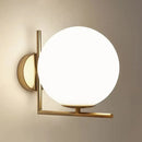 GobekUsa Opaline Glass Ball Wall Lamp with Right Angle Arm in Brass - Minimalist & Elegant