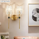 GobekUsa Minimalist Crystal Cylindrical Wall Sconce - 1/2 Lights Brass Fixture for Living Room