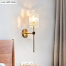 GobekUsa Minimalist Crystal Cylindrical Wall Sconce - 1/2 Lights Brass Fixture for Living Room