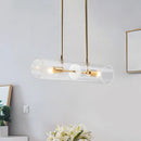 GobekUsa Minimalist Brass Finish Island Pendant with Clear Glass Tubes - Suspended Lighting Fixture