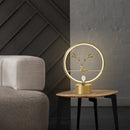 GobekUsa Minimalist Brass Halo Ring Table Light with LED, Metal Night Light featuring Deer Decoration