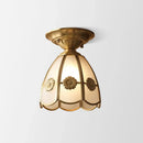 GobekUsa Minimalist Brass Semi Flush Mount with Scalloped Metal - Single-Bulb Flush Mount Lighting