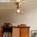 GobekUsa Minimalist Brass Semi Flush Mount with Scalloped Metal - Single-Bulb Flush Mount Lighting