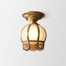 GobekUsa Minimalist Brass Semi Flush Mount with Scalloped Metal - Single-Bulb Flush Mount Lighting