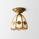 GobekUsa Minimalist Brass Semi Flush Mount with Scalloped Metal - Single-Bulb Flush Mount Lighting