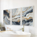 3 Piece Modern Abstract Marble Wall Art: Navy Blue and Gold by Wall Art Set