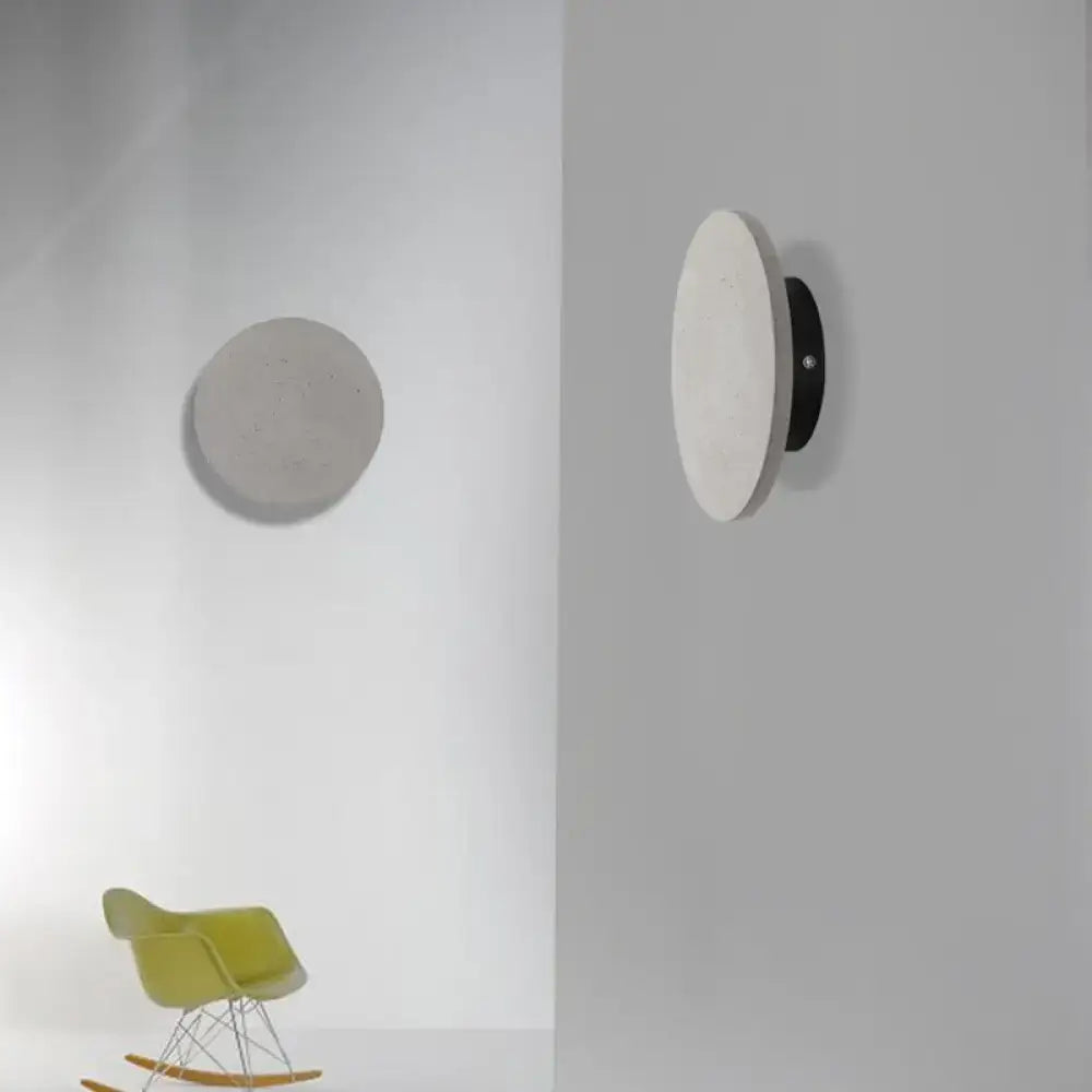 GobekUsa Minimalistic Cement Grey LED Wall Sconce Light for Bedside - Flat Round Wall Mount, photo 5 of 5