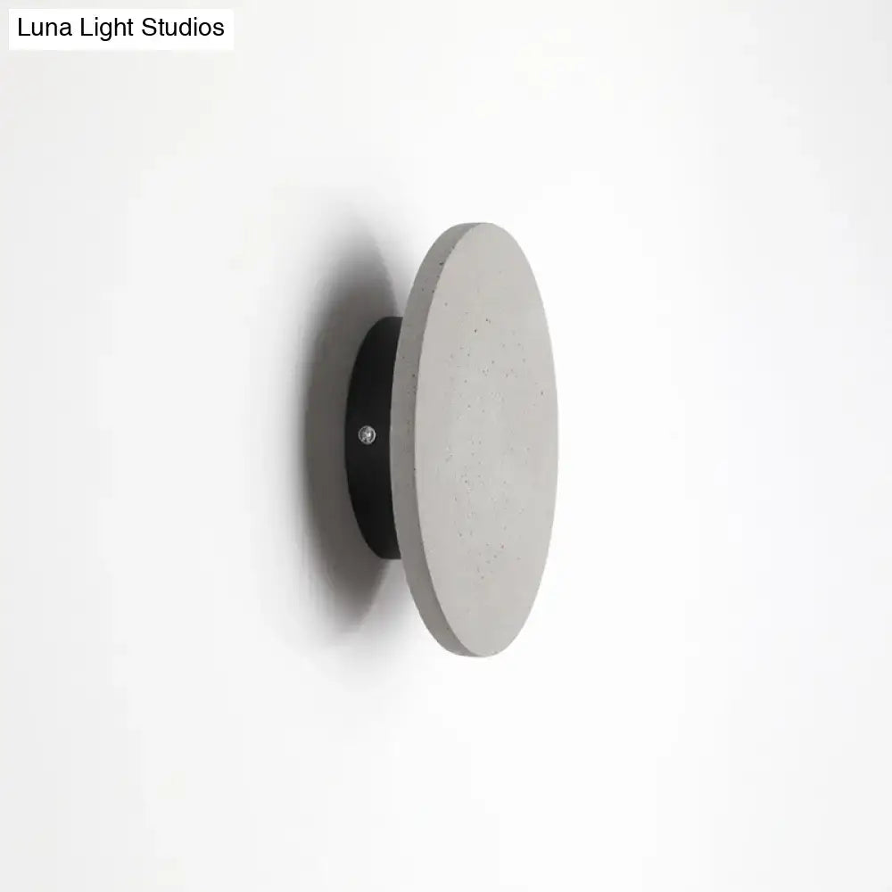 GobekUsa Minimalistic Cement Grey LED Wall Sconce Light for Bedside - Flat Round Wall Mount, photo 4 of 5