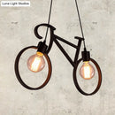 GobekUsa Minimalist City Bike Pendant Light for Kids Room - 2-Light Iron Suspension with Open Bulb Design