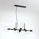 GobekUsa Minimalist Clear/Smoke Grey Glass Globe Island Chandelier - 8 Lights Black/Gold Dining Room Lighting