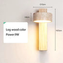 GobekUsa Cream Style Bedside Wall Lamp Rotatable LED Light Log Wood Stone Walnut