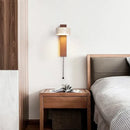 GobekUsa Cream Style Bedside Wall Lamp Rotatable LED Light Log Wood Stone Walnut
