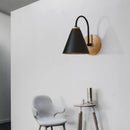 GobekUsa Minimalist Conical Wall Sconce with Metal Shade and Gooseneck Arm, Black/White, 6" Width