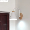 GobekUsa Minimalist Conical Wall Sconce with Metal Shade and Gooseneck Arm, Black/White, 6" Width