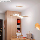 GobekUsa Minimalist Cream Glass LED Pendant Light for Restaurants - Ball Island Ceiling Light with Wood Accent