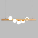 GobekUsa Minimalist Cream Glass LED Pendant Light for Restaurants - Ball Island Ceiling Light with Wood Accent